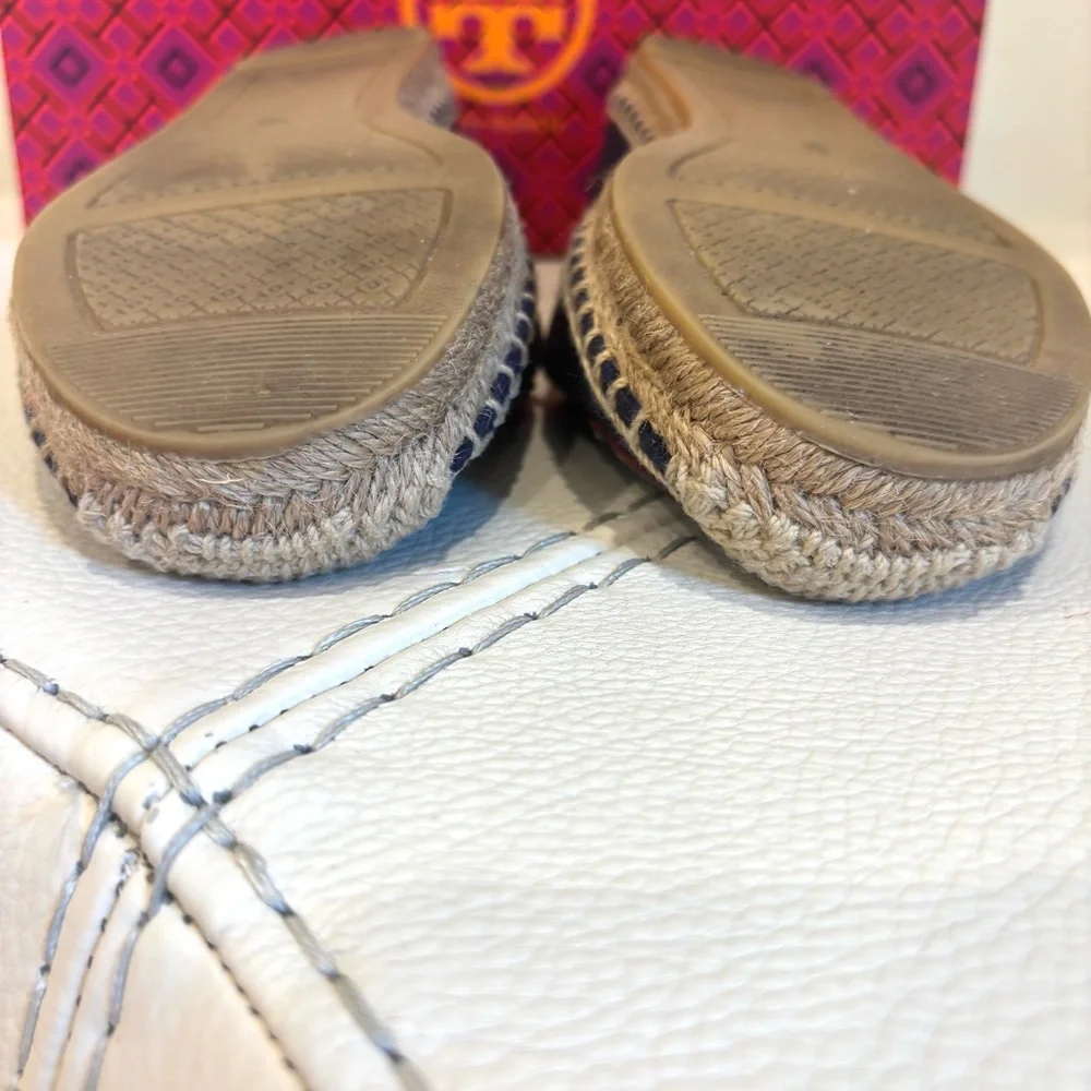 Tory Burch Women’s Maritime Flat Espadrille Size 8 Navy Canvas Nautical Anchor